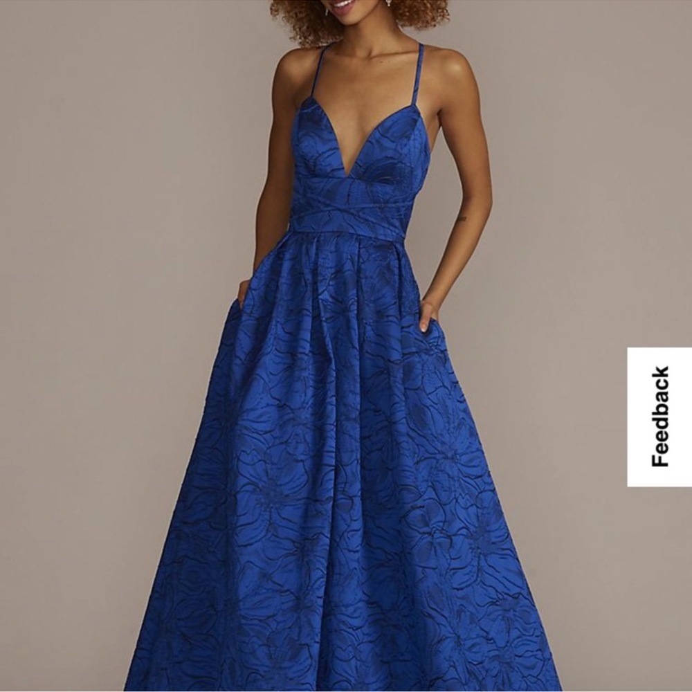 Jules & Cleo Allover Floral Strappy Ballgown Prom Dress in Royal Blue Size 2 💙